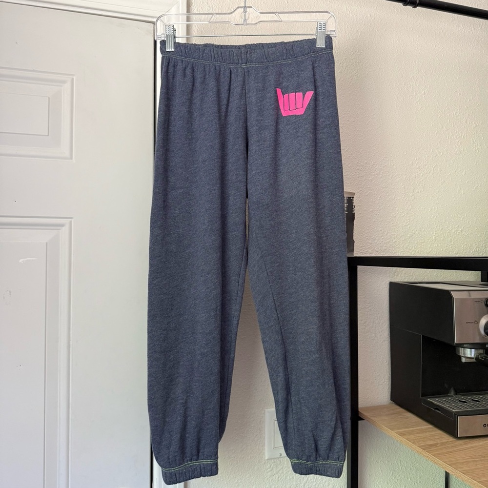 SURF BAZAAR grey soft contrast stitch straight leg cropped‎ jogger sweat pants